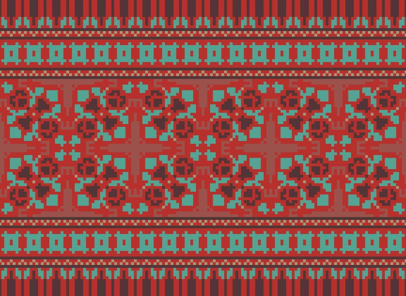 Geometric ethnic pattern. Pixel pattern. Design for clothing, fabric, background, wallpaper, wrapping, batik. Knitwear, Embroidery style. Aztec geometric art ornament print. Vector illustration.