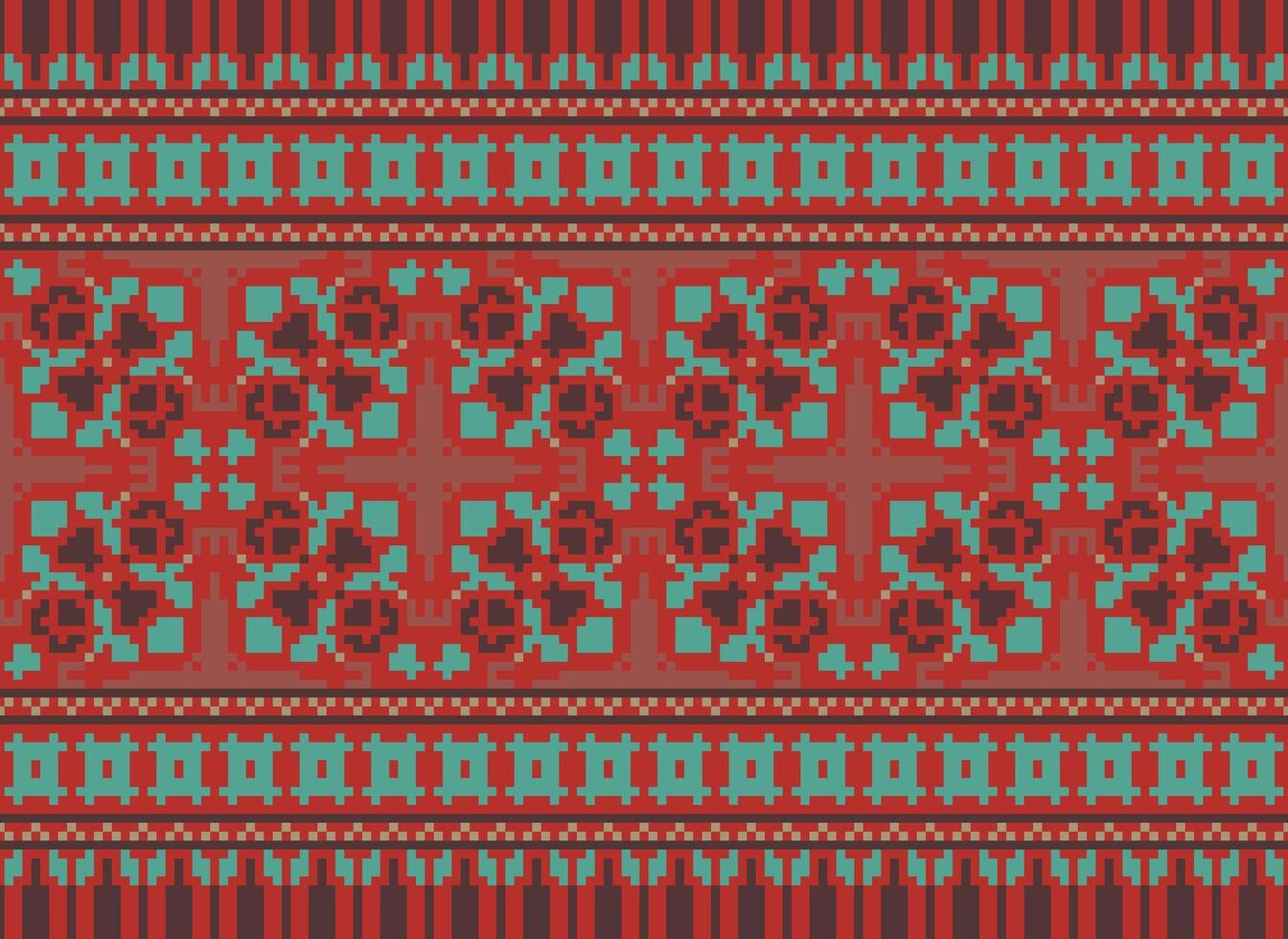 Geometric ethnic pattern. Pixel pattern. Design for clothing, fabric, background, wallpaper, wrapping, batik. Knitwear, Embroidery style. Aztec geometric art ornament print. Vector illustration.