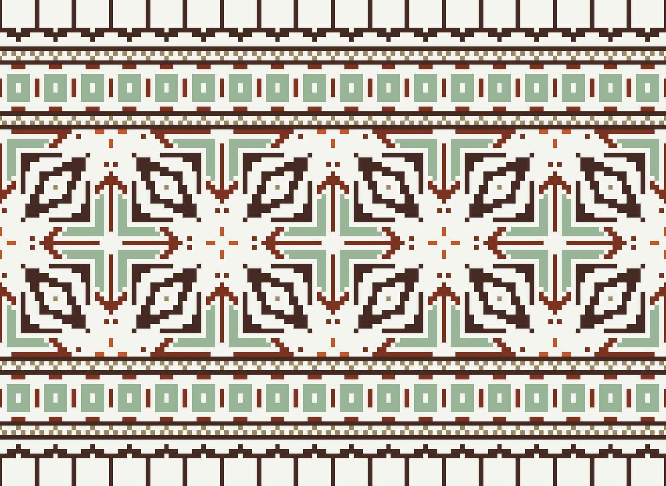 Nature vintages cross stitch traditional ethnic pattern paisley flower Ikat background abstract Aztec African Indonesian Indian seamless pattern for fabric print cloth dress carpet curtains and sarong vector