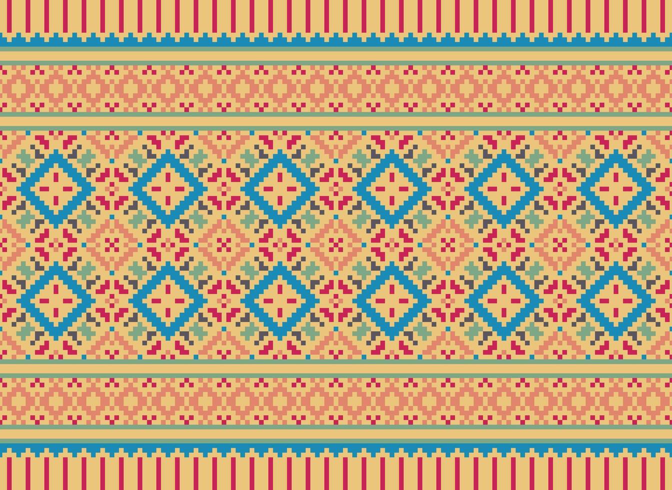 Nature vintages cross stitch traditional ethnic pattern paisley flower Ikat background abstract Aztec African Indonesian Indian seamless pattern for fabric print cloth dress carpet curtains and sarong vector