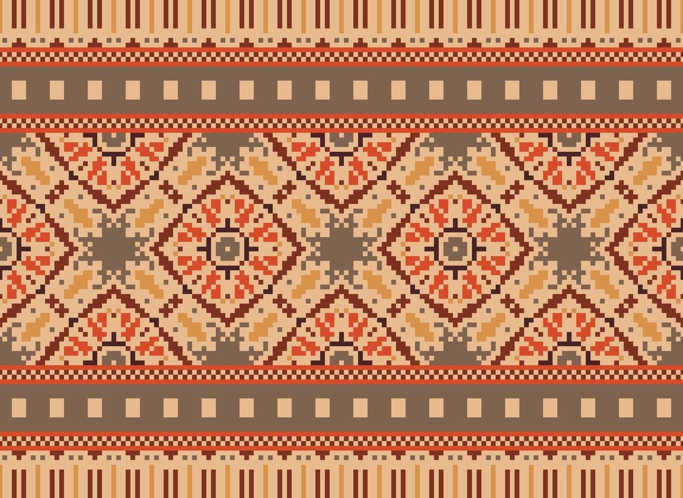 Nature vintages cross stitch traditional ethnic pattern paisley flower Ikat background abstract Aztec African Indonesian Indian seamless pattern for fabric print cloth dress carpet curtains and sarong vector