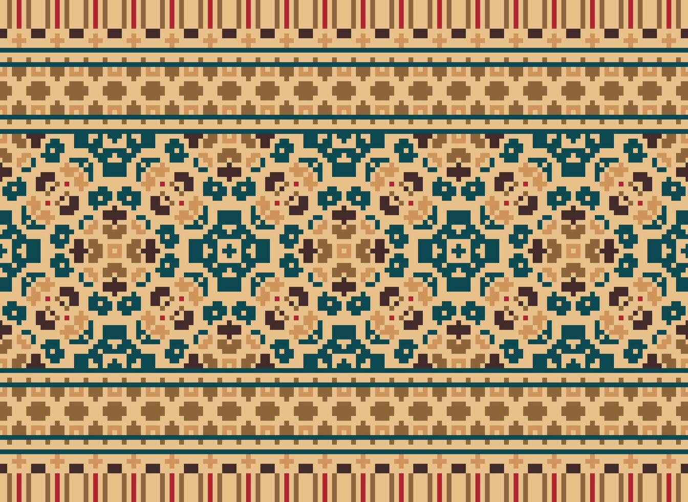 Geometric ethnic pattern. Pixel pattern. Design for clothing, fabric, background, wallpaper, wrapping, batik. Knitwear, Embroidery style. Aztec geometric art ornament print. Vector illustration.
