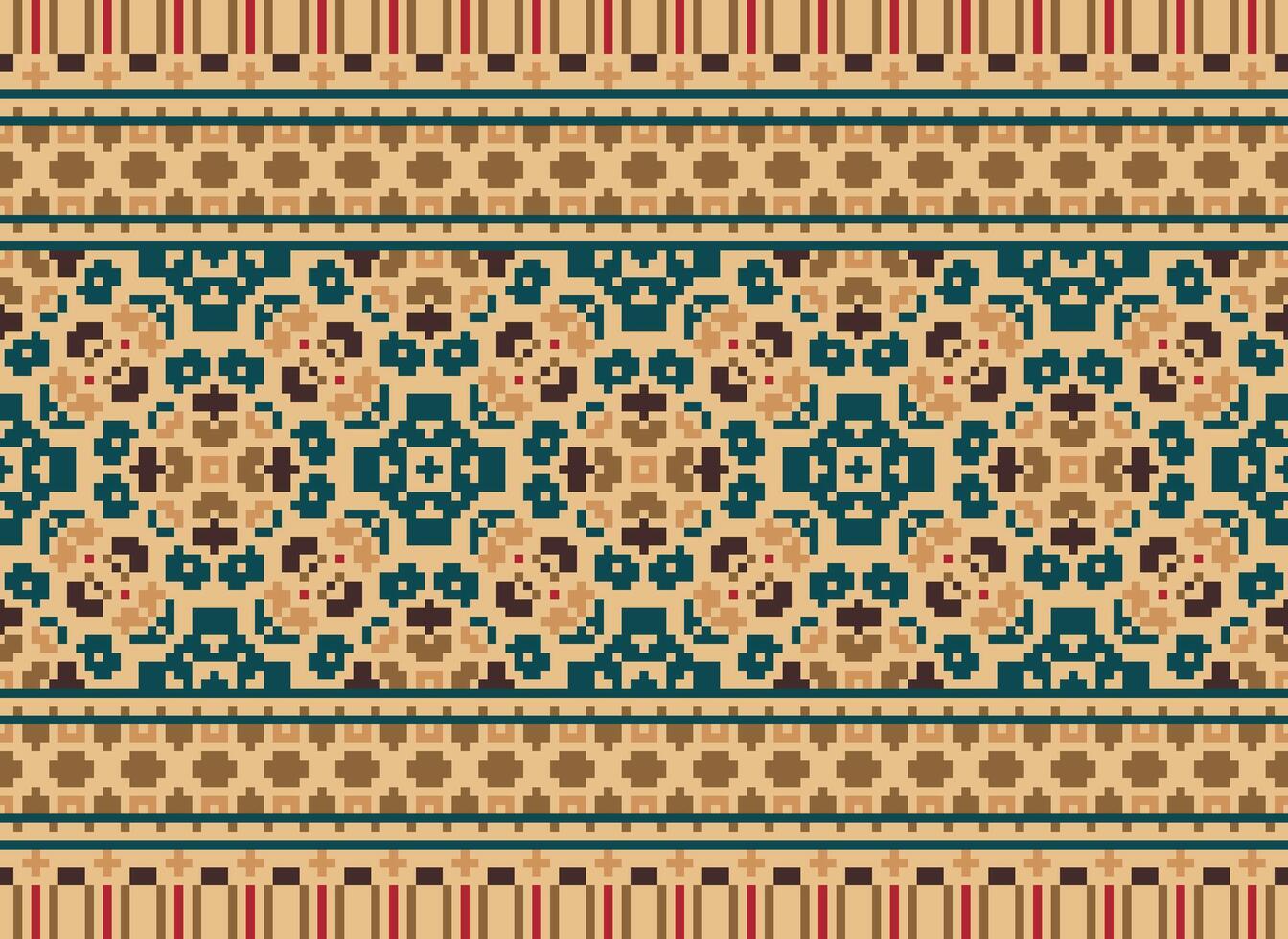 Geometric ethnic pattern. Pixel pattern. Design for clothing, fabric, background, wallpaper, wrapping, batik. Knitwear, Embroidery style. Aztec geometric art ornament print. Vector illustration.