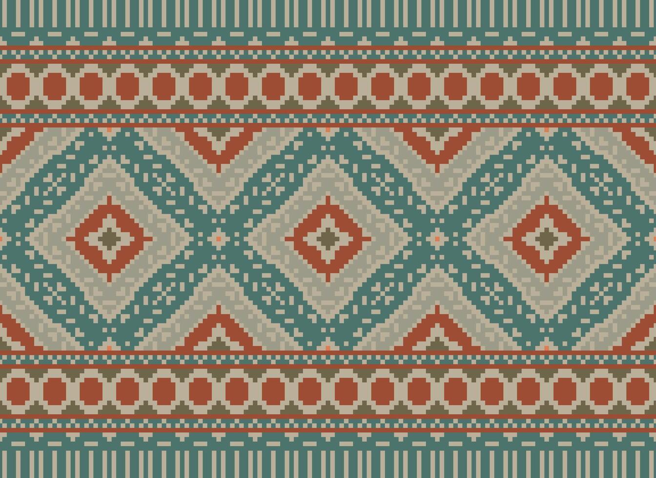Nature vintages cross stitch traditional ethnic pattern paisley flower Ikat background abstract Aztec African Indonesian Indian seamless pattern for fabric print cloth dress carpet curtains and sarong vector