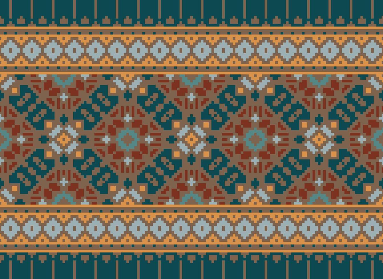 Geometric ethnic pattern. Pixel pattern. Design for clothing, fabric, background, wallpaper, wrapping, batik. Knitwear, Embroidery style. Aztec geometric art ornament print. Vector illustration.