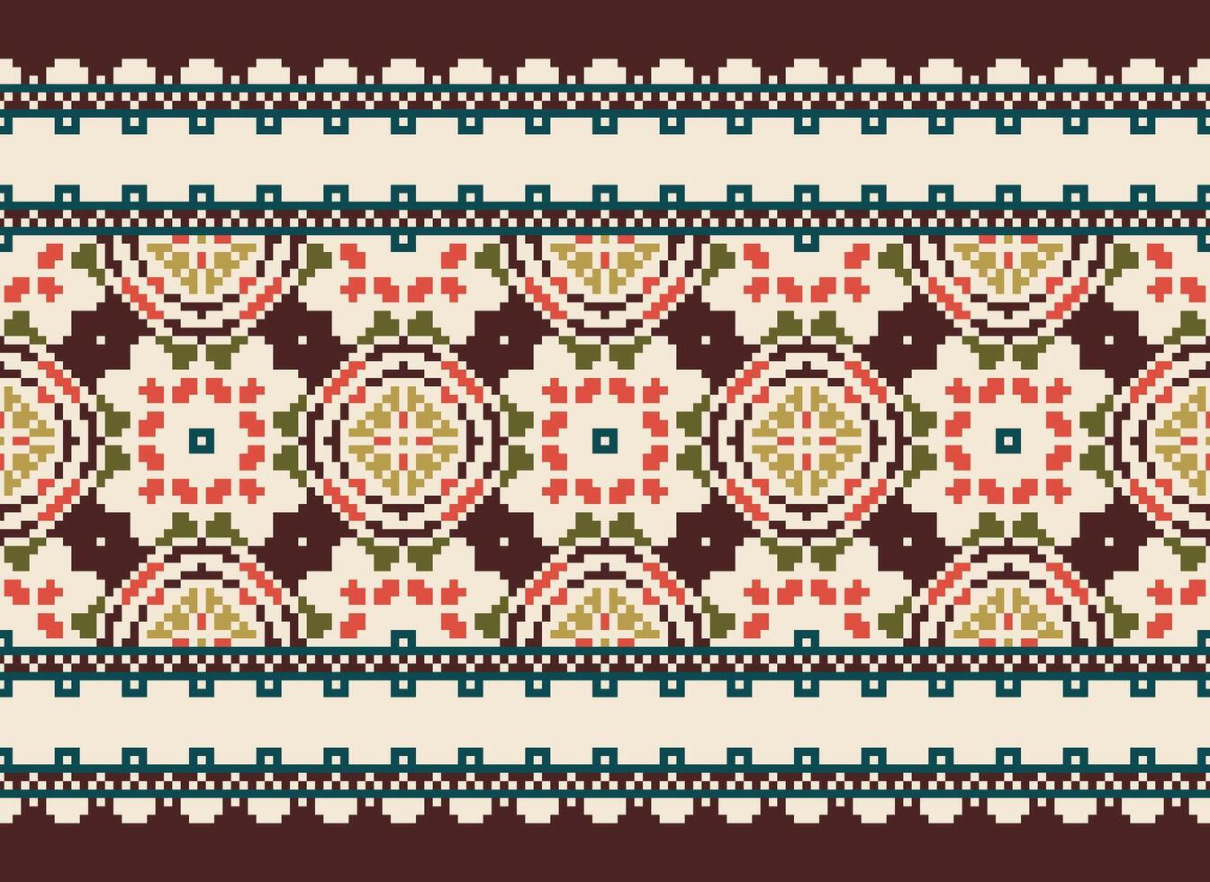 Geometric ethnic pattern. Pixel pattern. Design for clothing, fabric, background, wallpaper, wrapping, batik. Knitwear, Embroidery style. Aztec geometric art ornament print. Vector illustration.