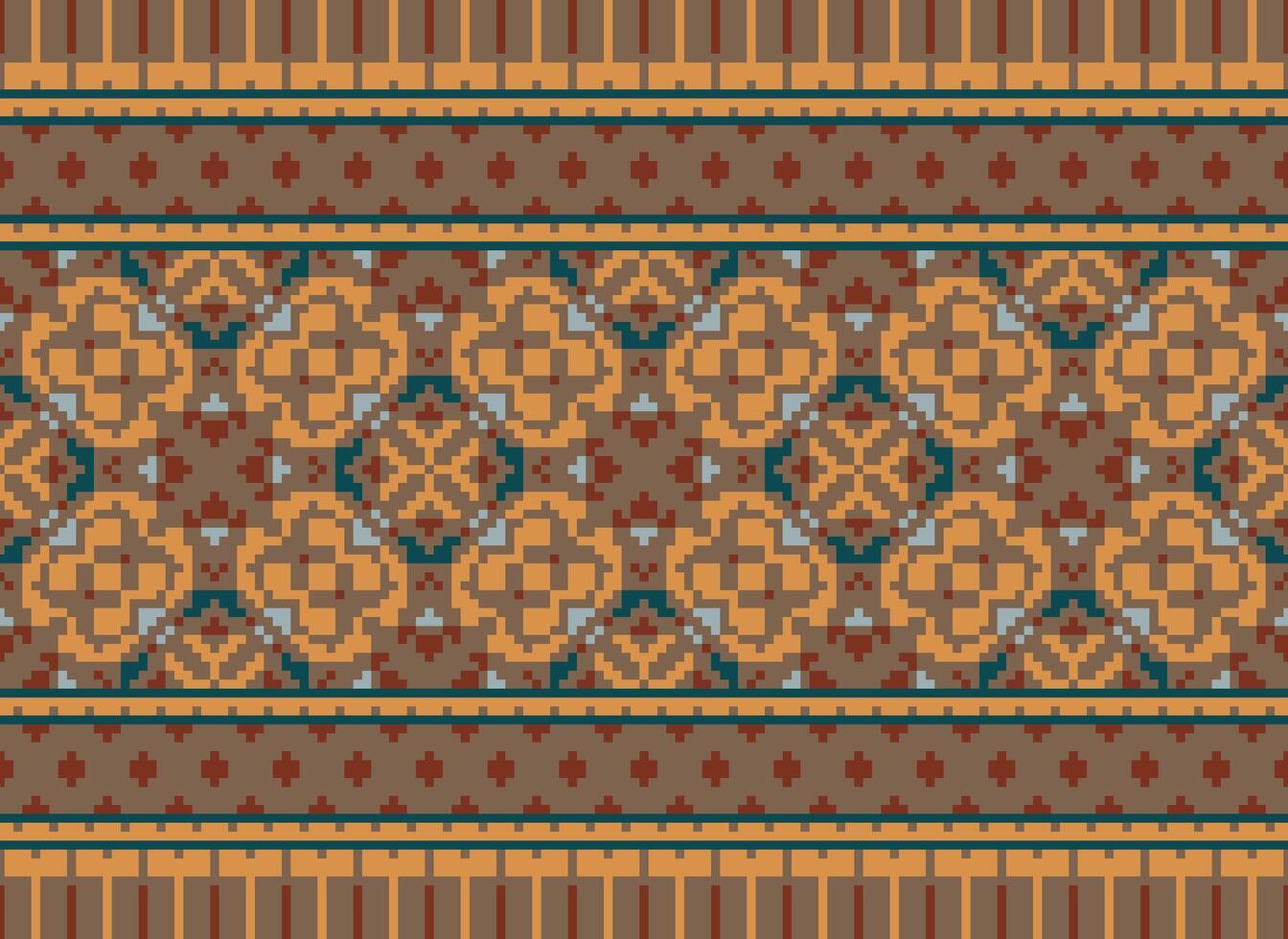 Geometric ethnic pattern. Pixel pattern. Design for clothing, fabric, background, wallpaper, wrapping, batik. Knitwear, Embroidery style. Aztec geometric art ornament print. Vector illustration.