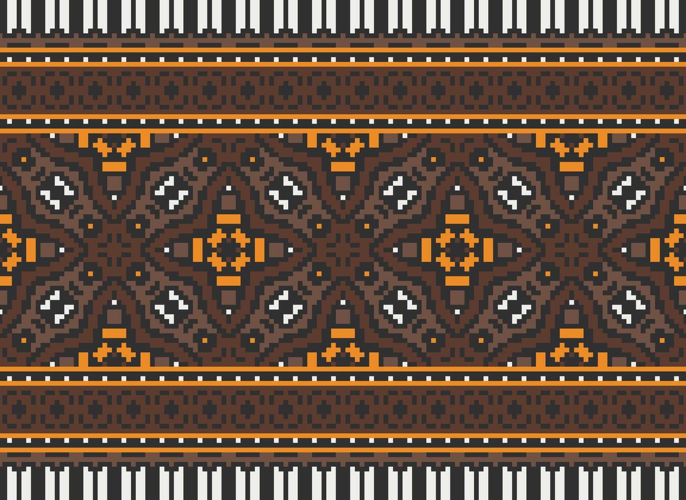 Geometric ethnic pattern. Pixel pattern. Design for clothing, fabric, background, wallpaper, wrapping, batik. Knitwear, Embroidery style. Aztec geometric art ornament print. Vector illustration.