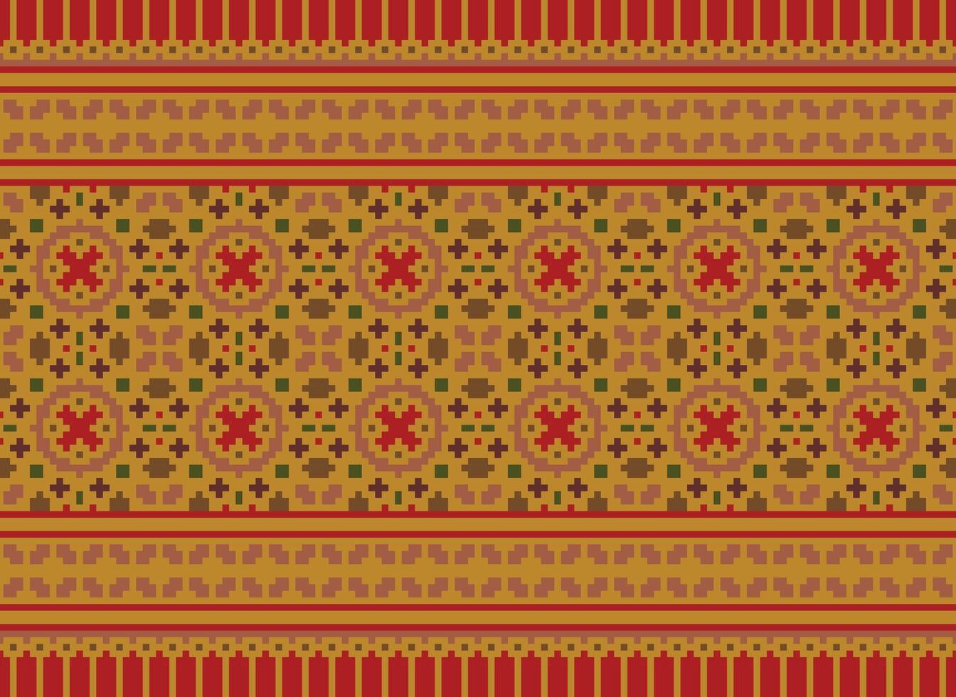 Pixel vintages cross stitch traditional ethnic pattern paisley flower Ikat background abstract Aztec African Indonesian Indian seamless pattern for fabric print cloth dress carpet curtains and sarong vector