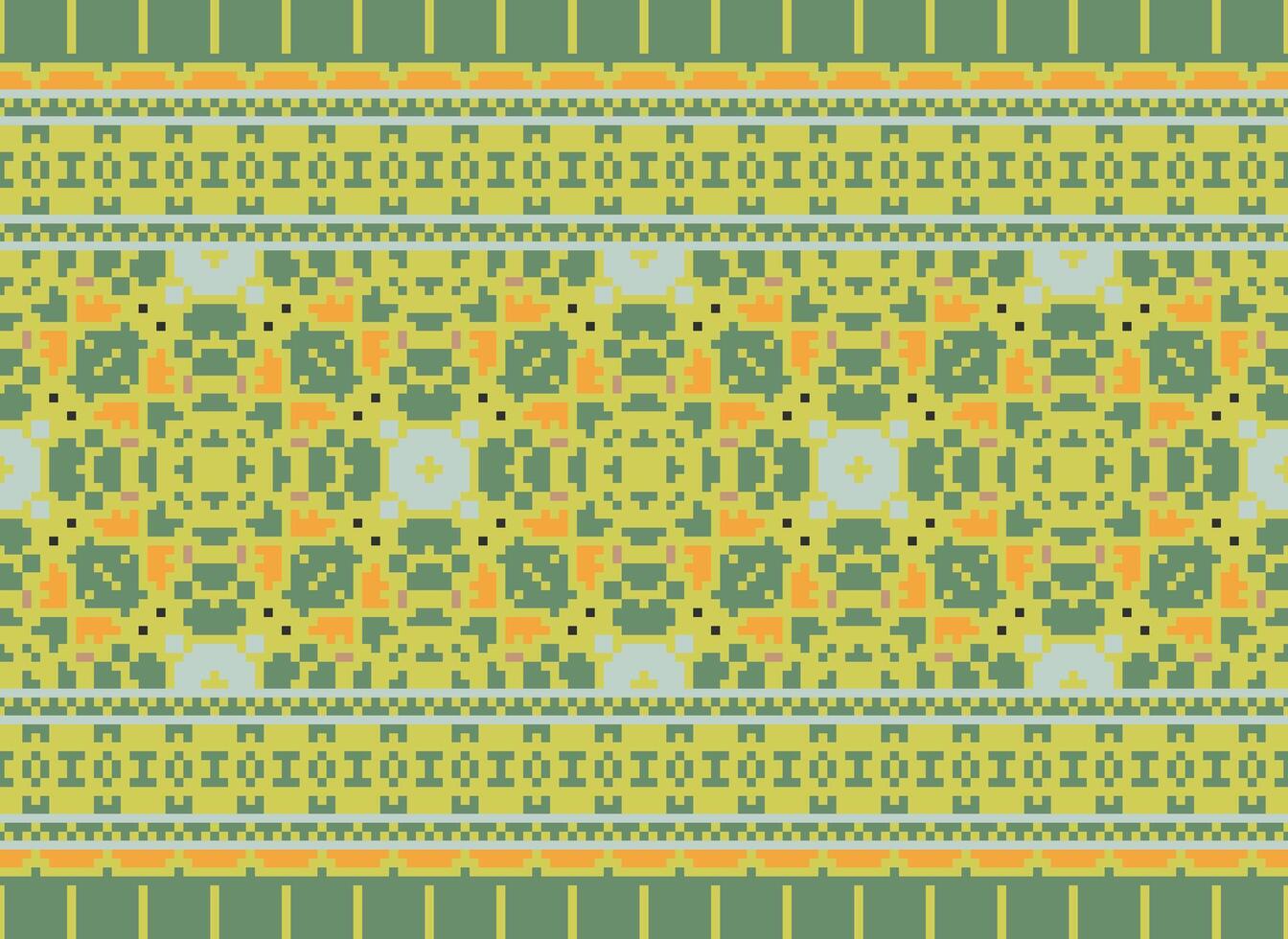 Geometric ethnic pattern. Pixel pattern. Design for clothing, fabric, background, wallpaper, wrapping, batik. Knitwear, Embroidery style. Aztec geometric art ornament print. Vector illustration.