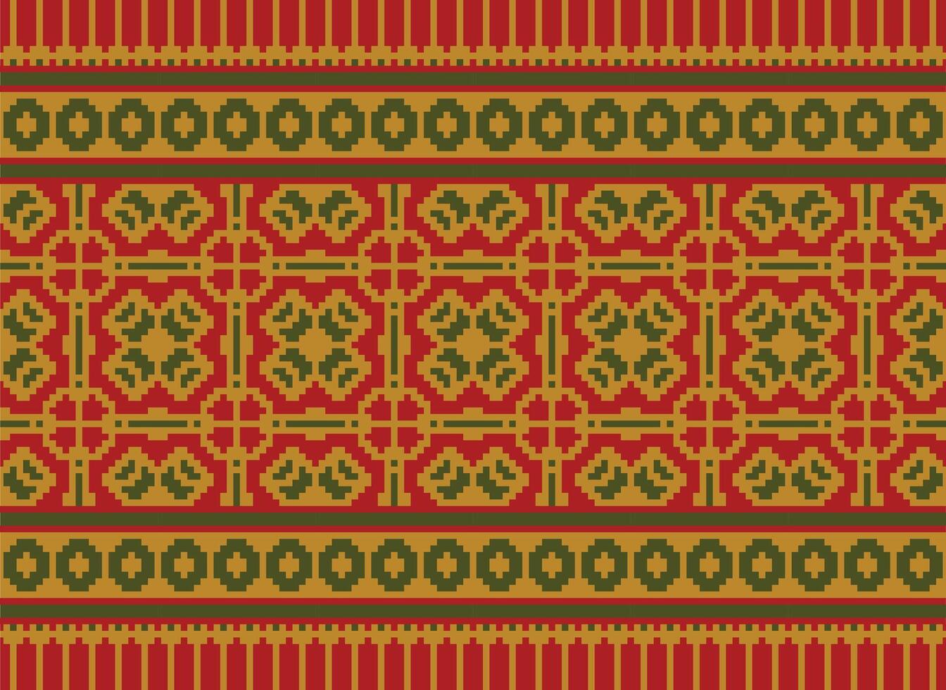 Geometric ethnic pattern. Pixel pattern. Design for clothing, fabric, background, wallpaper, wrapping, batik. Knitwear, Embroidery style. Aztec geometric art ornament print. Vector illustration.