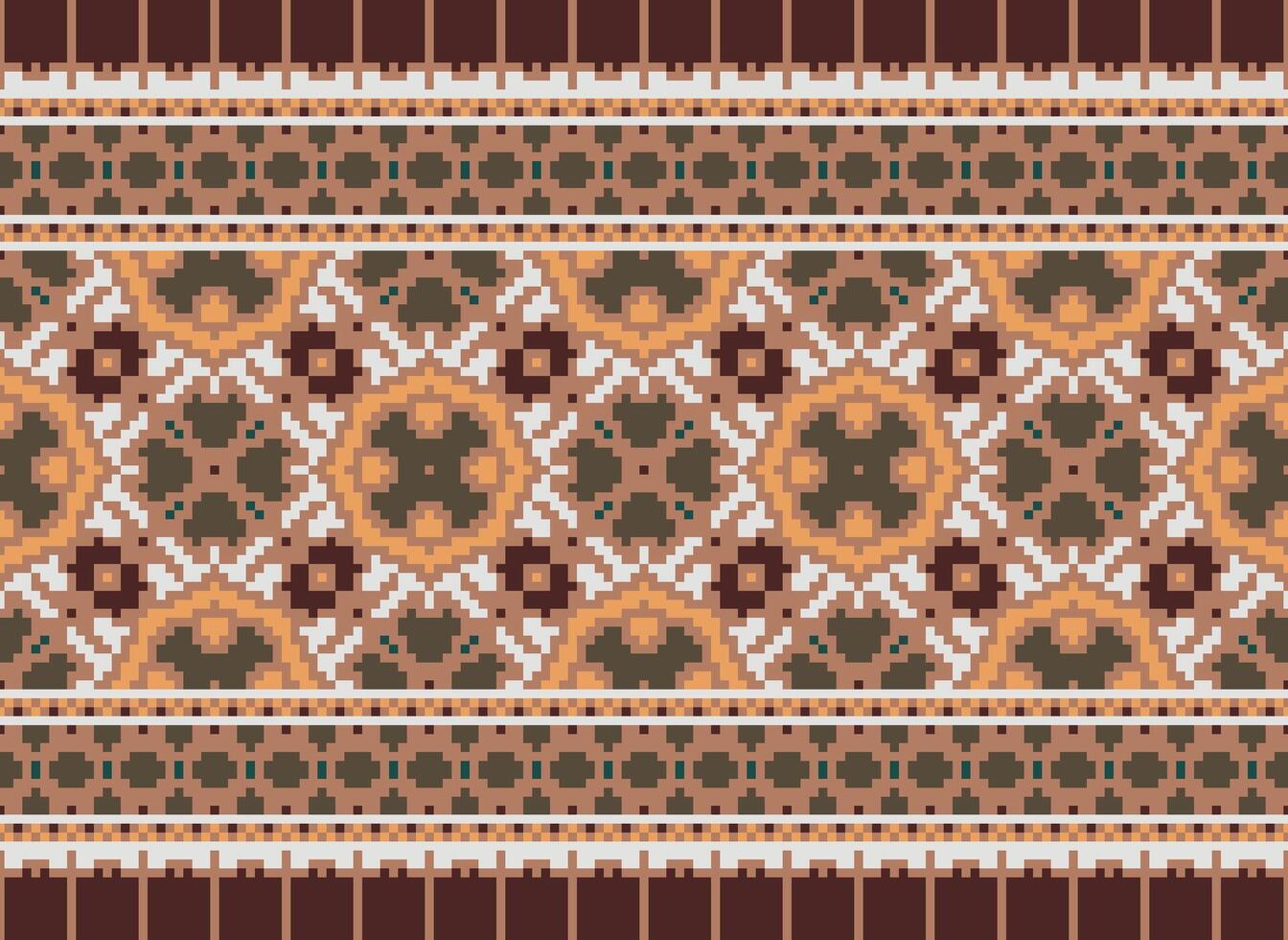 Geometric ethnic pattern. Pixel pattern. Design for clothing, fabric, background, wallpaper, wrapping, batik. Knitwear, Embroidery style. Aztec geometric art ornament print. Vector illustration.