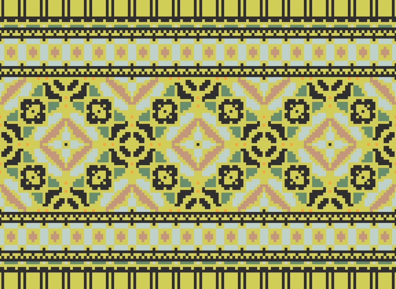 Geometric ethnic pattern. Pixel pattern. Design for clothing, fabric, background, wallpaper, wrapping, batik. Knitwear, Embroidery style. Aztec geometric art ornament print. Vector illustration.