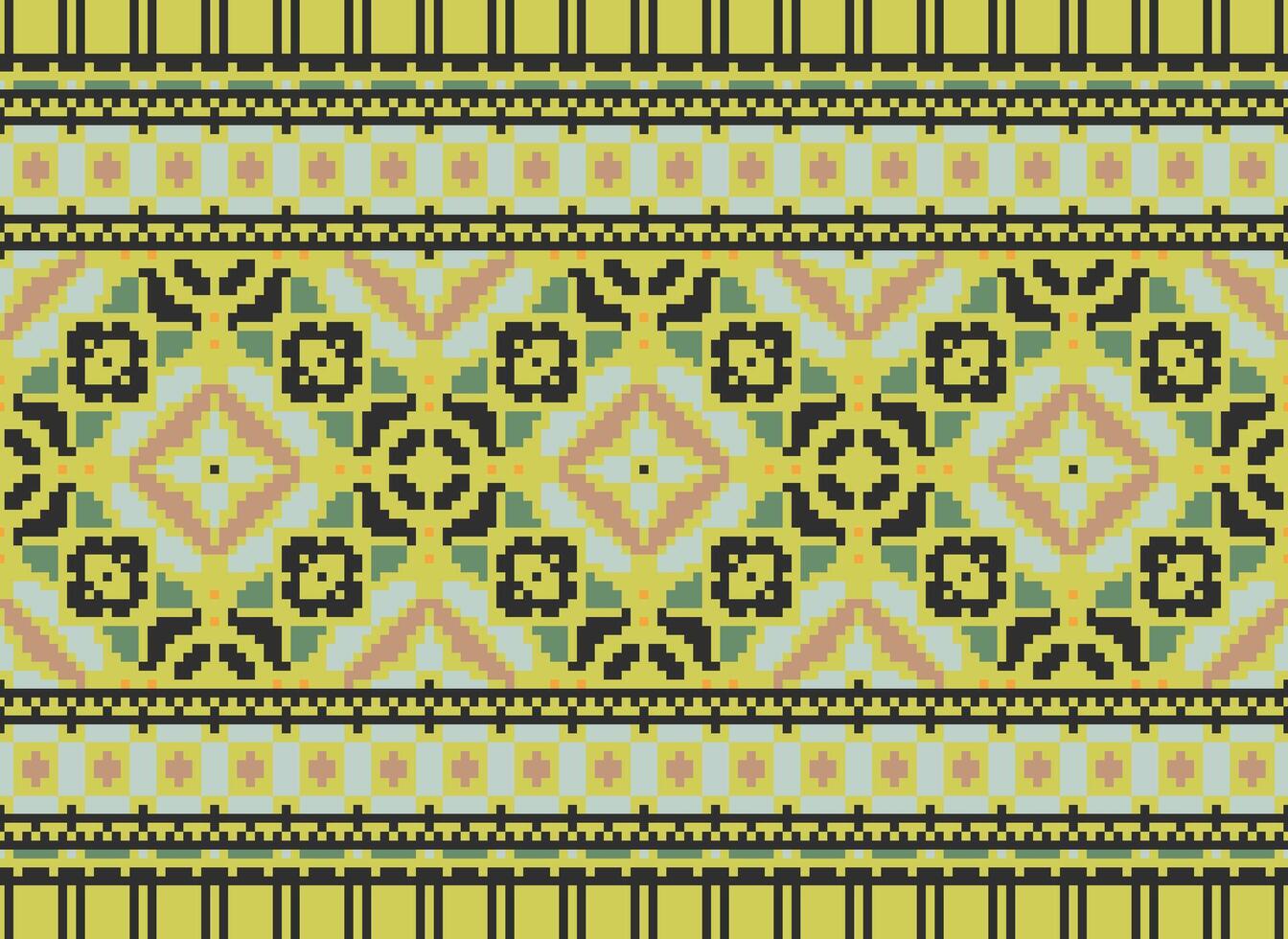 Geometric ethnic pattern. Pixel pattern. Design for clothing, fabric, background, wallpaper, wrapping, batik. Knitwear, Embroidery style. Aztec geometric art ornament print. Vector illustration.