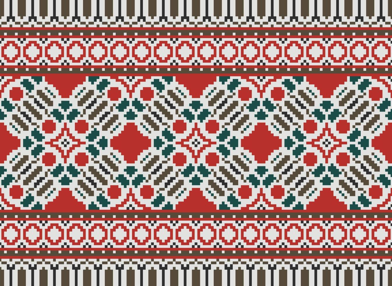 Geometric ethnic pattern. Pixel pattern. Design for clothing, fabric, background, wallpaper, wrapping, batik. Knitwear, Embroidery style. Aztec geometric art ornament print. Vector illustration.