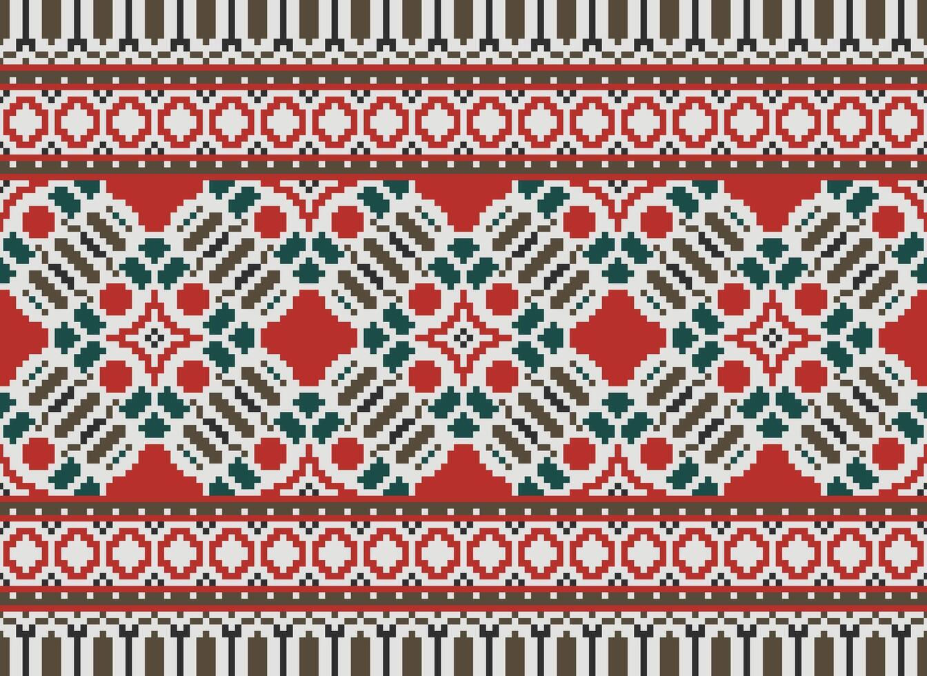 Geometric ethnic pattern. Pixel pattern. Design for clothing, fabric, background, wallpaper, wrapping, batik. Knitwear, Embroidery style. Aztec geometric art ornament print. Vector illustration.