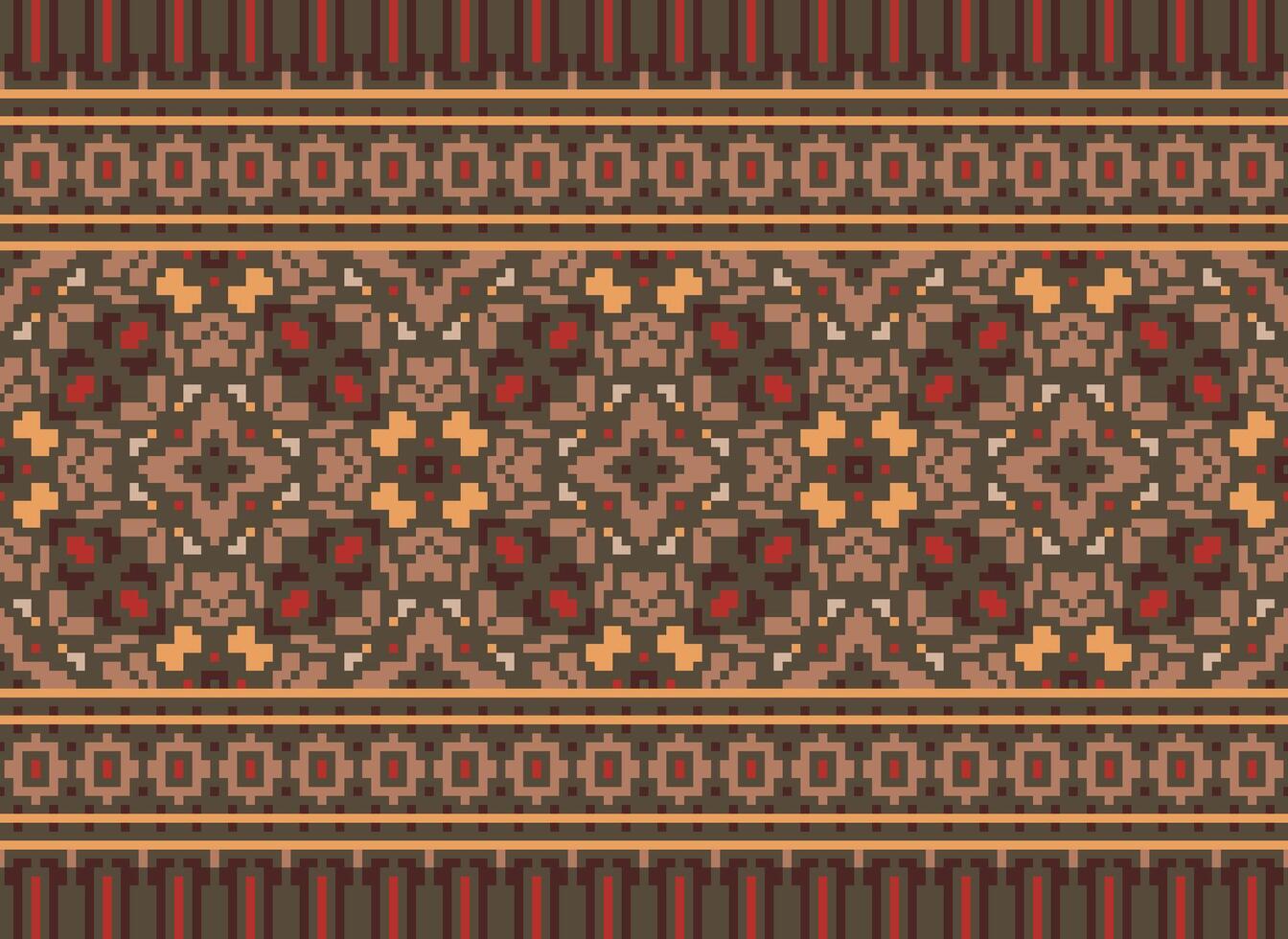 Pixel vintages cross stitch traditional ethnic pattern paisley flower Ikat background abstract Aztec African Indonesian Indian seamless pattern for fabric print cloth dress carpet curtains and sarong vector