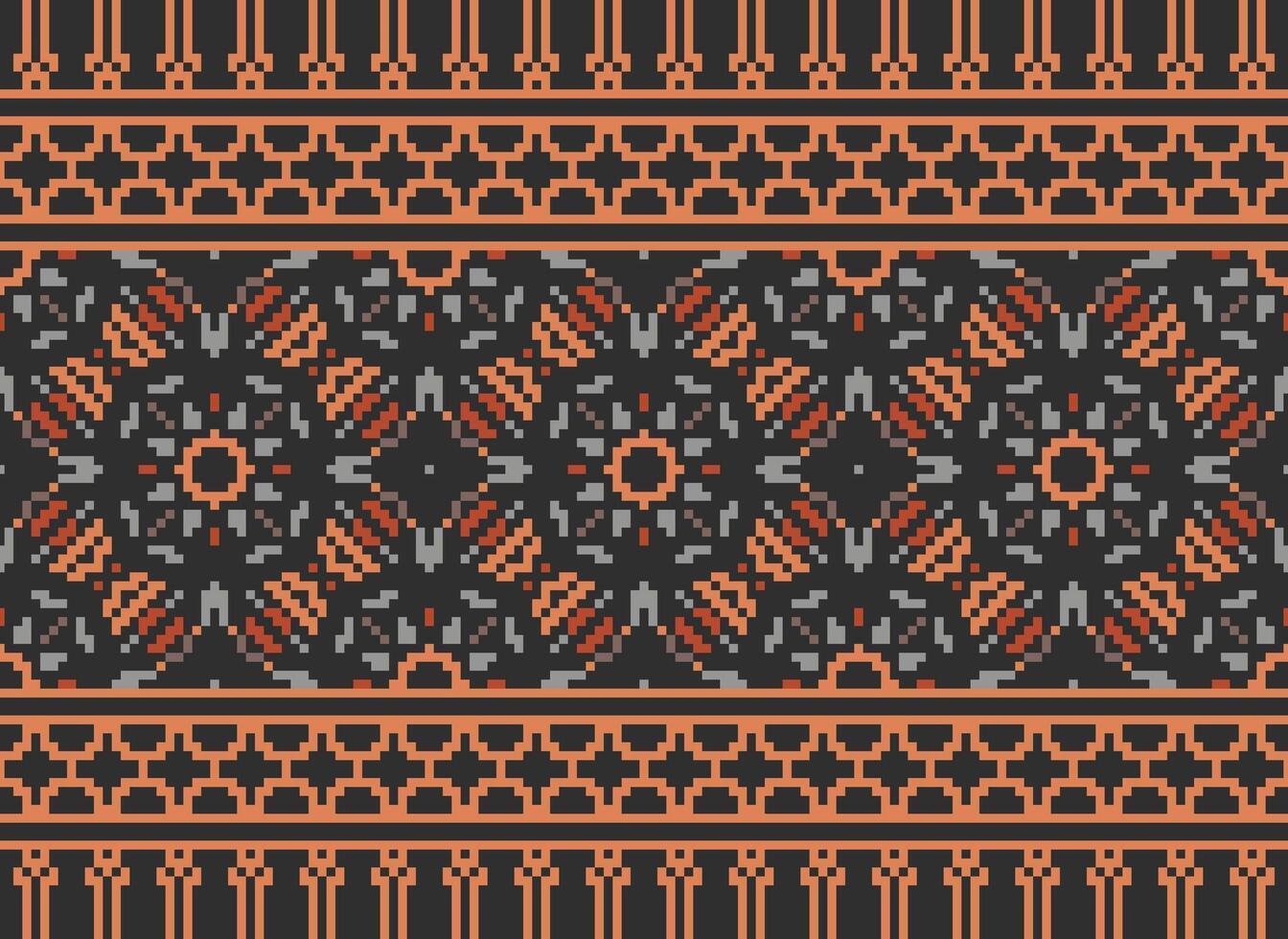 Pixel vintages cross stitch traditional ethnic pattern paisley flower Ikat background abstract Aztec African Indonesian Indian seamless pattern for fabric print cloth dress carpet curtains and sarong vector