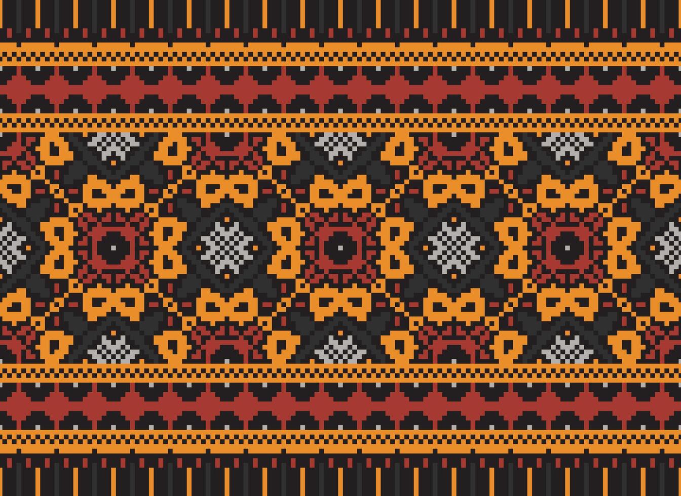 Geometric ethnic pattern. Pixel pattern. Design for clothing, fabric, background, wallpaper, wrapping, batik. Knitwear, Embroidery style. Aztec geometric art ornament print. Vector illustration.