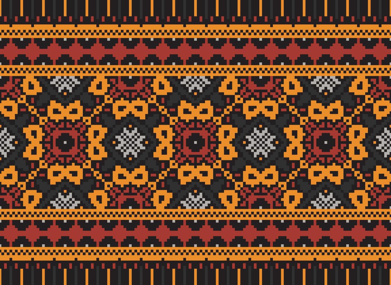 Geometric ethnic pattern. Pixel pattern. Design for clothing, fabric, background, wallpaper, wrapping, batik. Knitwear, Embroidery style. Aztec geometric art ornament print. Vector illustration.