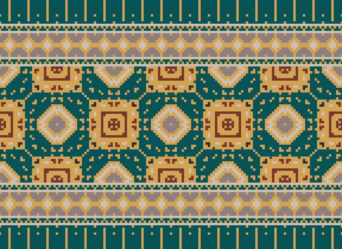 Pixel vintages cross stitch traditional ethnic pattern paisley flower Ikat background abstract Aztec African Indonesian Indian seamless pattern for fabric print cloth dress carpet curtains and sarong vector