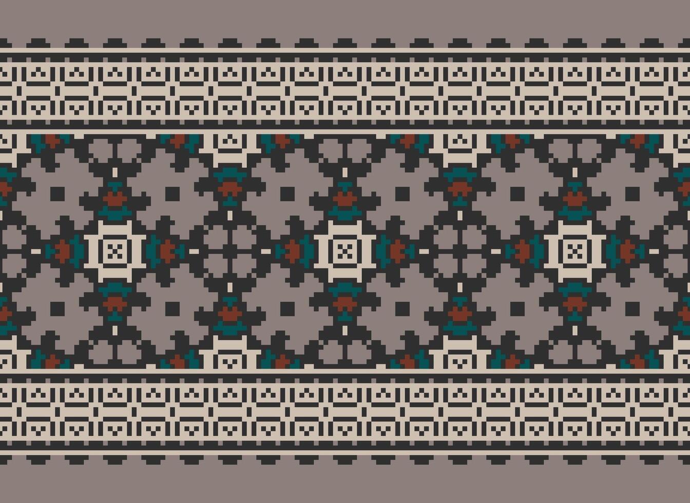 Pixel vintages cross stitch traditional ethnic pattern paisley flower Ikat background abstract Aztec African Indonesian Indian seamless pattern for fabric print cloth dress carpet curtains and sarong vector