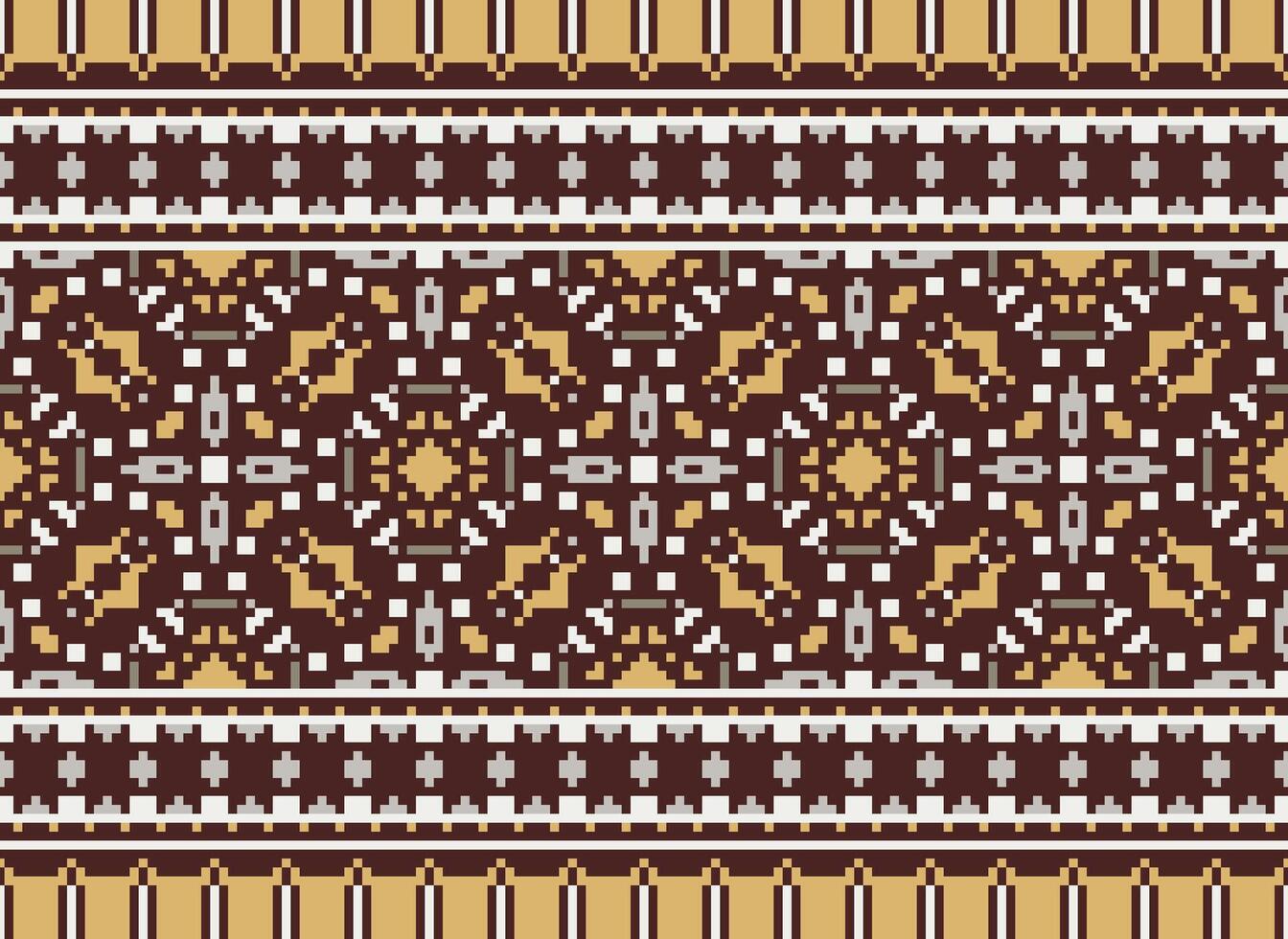 Pixel vintages cross stitch traditional ethnic pattern paisley flower Ikat background abstract Aztec African Indonesian Indian seamless pattern for fabric print cloth dress carpet curtains and sarong vector