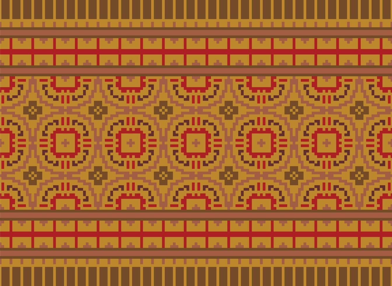 Pixel vintages cross stitch traditional ethnic pattern paisley flower Ikat background abstract Aztec African Indonesian Indian seamless pattern for fabric print cloth dress carpet curtains and sarong vector