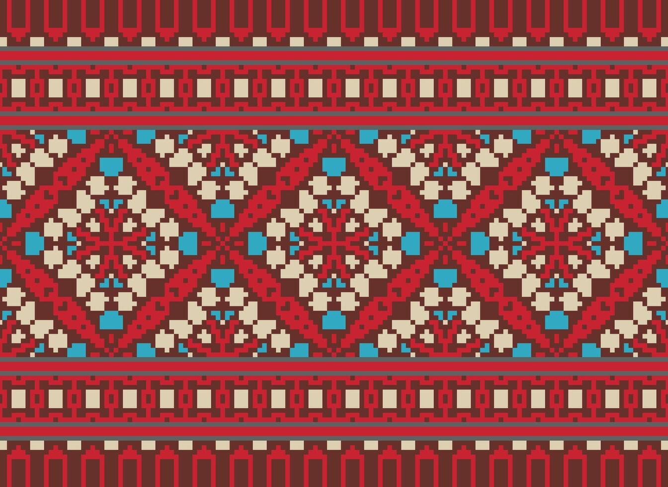 Pixel vintages cross stitch traditional ethnic pattern paisley flower Ikat background abstract Aztec African Indonesian Indian seamless pattern for fabric print cloth dress carpet curtains and sarong vector