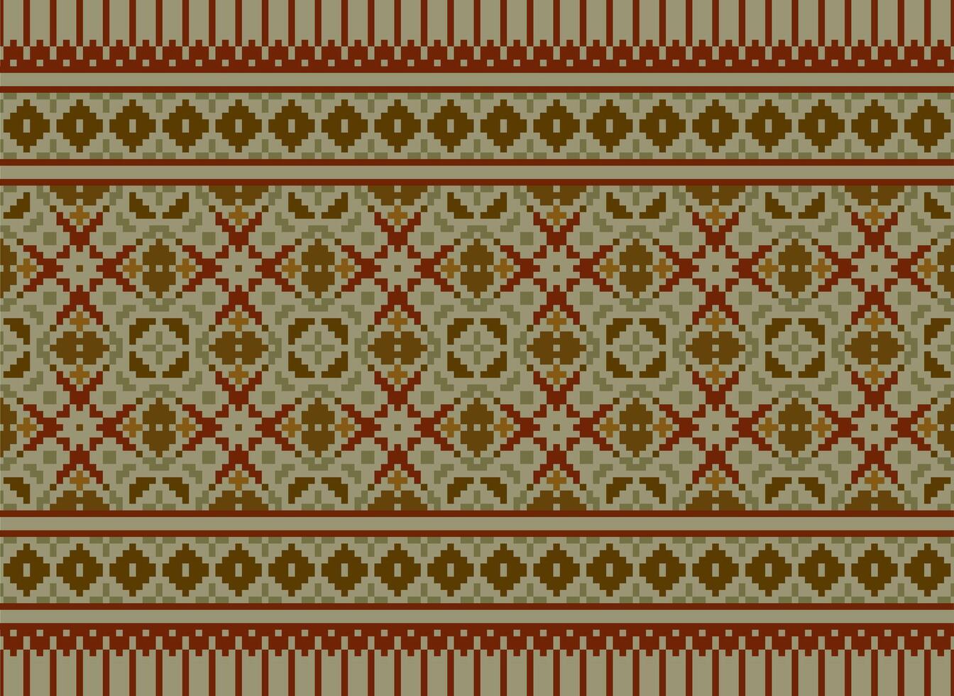 Pixel vintages cross stitch traditional ethnic pattern paisley flower Ikat background abstract Aztec African Indonesian Indian seamless pattern for fabric print cloth dress carpet curtains and sarong vector