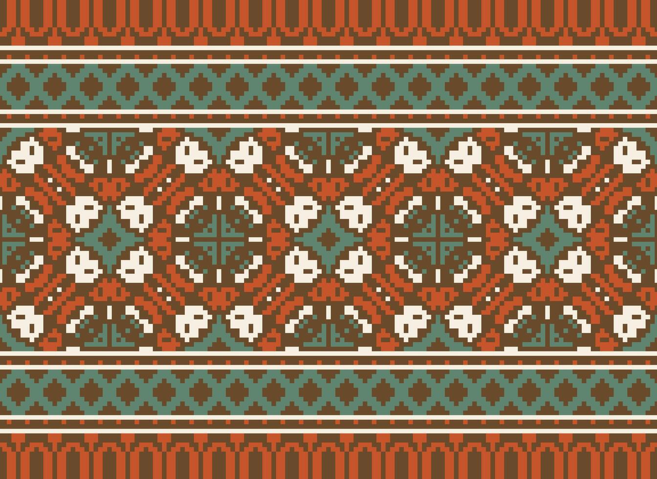 Pixel vintages cross stitch traditional ethnic pattern paisley flower Ikat background abstract Aztec African Indonesian Indian seamless pattern for fabric print cloth dress carpet curtains and sarong vector