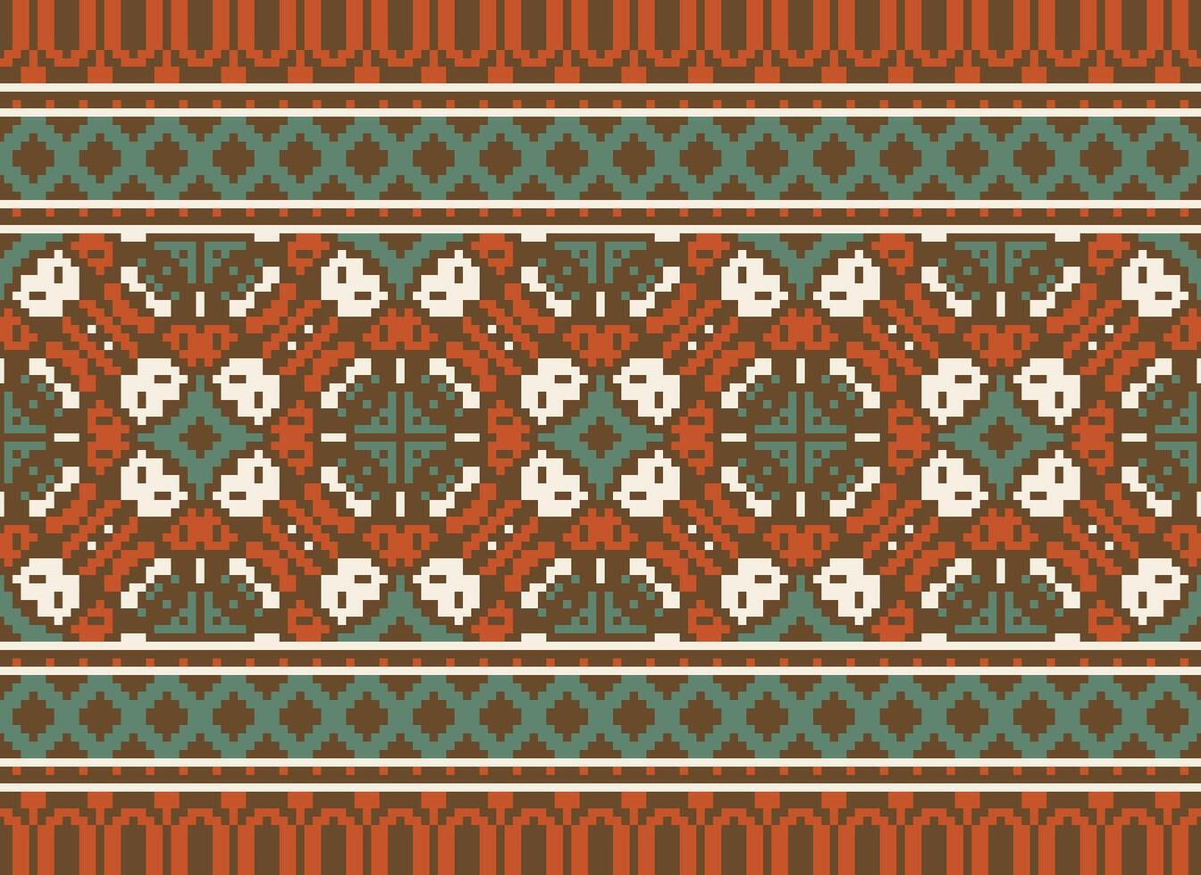 Pixel vintages cross stitch traditional ethnic pattern paisley flower Ikat background abstract Aztec African Indonesian Indian seamless pattern for fabric print cloth dress carpet curtains and sarong vector