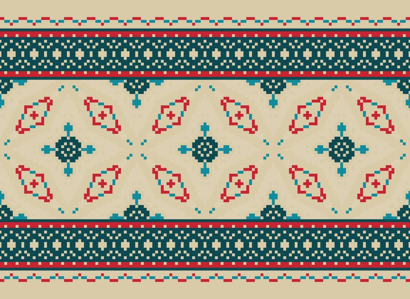 Pixel vintages cross stitch traditional ethnic pattern paisley flower Ikat background abstract Aztec African Indonesian Indian seamless pattern for fabric print cloth dress carpet curtains and sarong vector