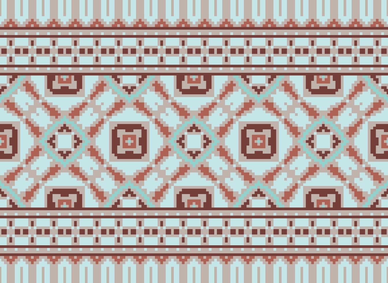 Pixel vintages cross stitch traditional ethnic pattern paisley flower Ikat background abstract Aztec African Indonesian Indian seamless pattern for fabric print cloth dress carpet curtains and sarong vector