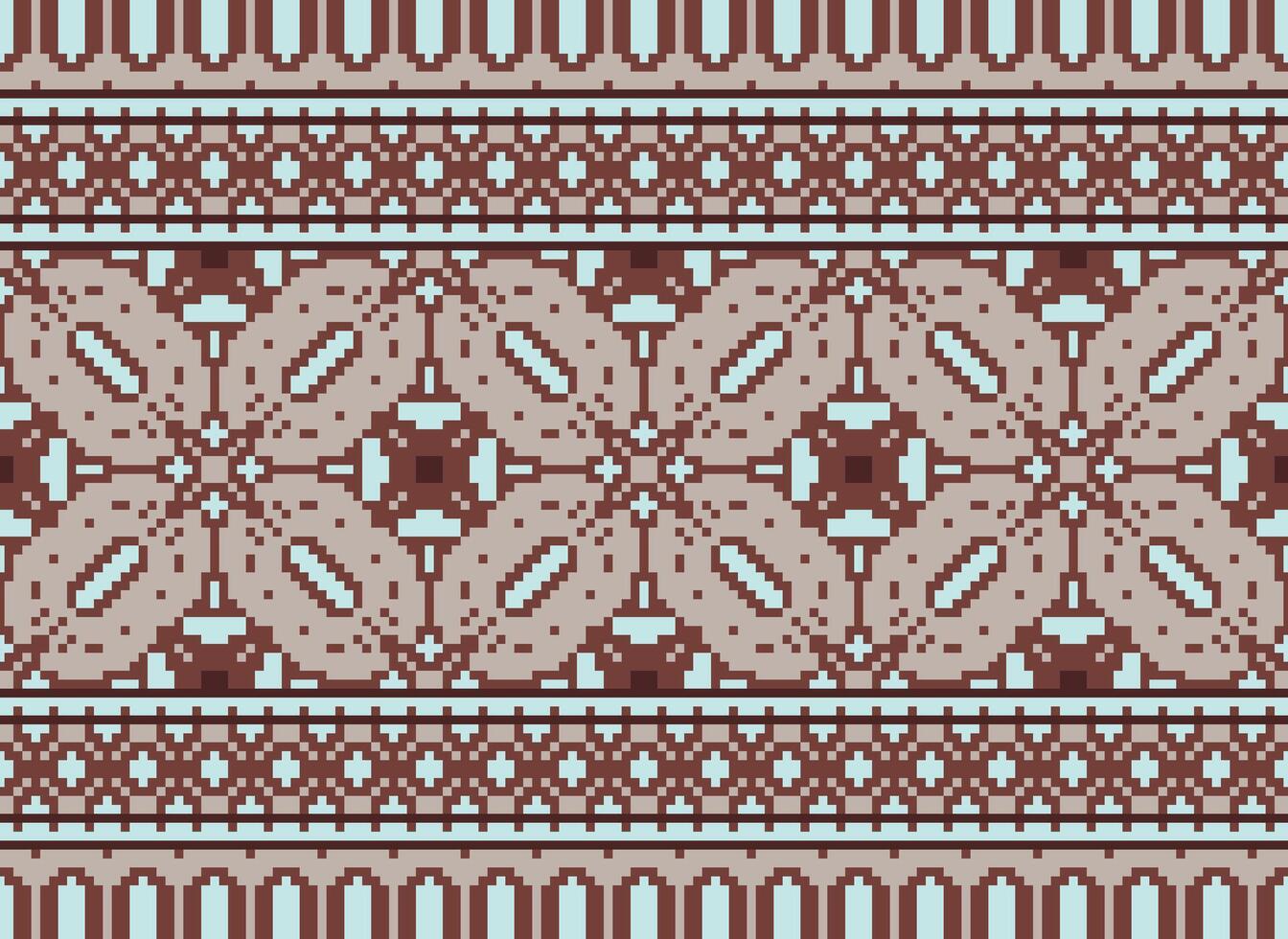 Pixel Ethnic pattern vector background. seamless pattern traditional, Design for background, wallpaper, Batik, fabric, carpet, clothing, wrapping, and textile.ethnic pattern Vector illustration.