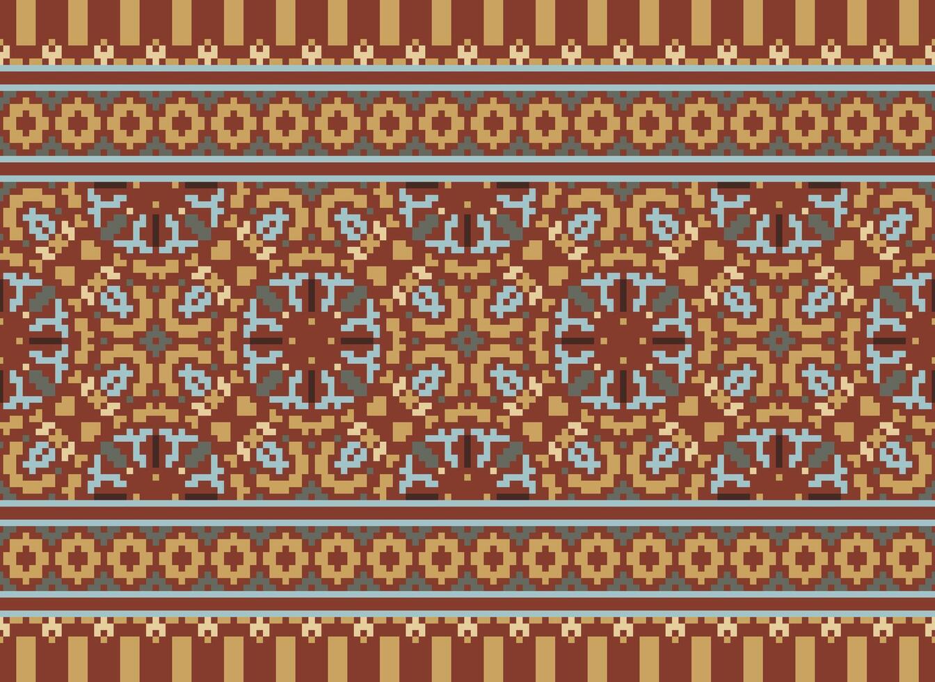 Pixel vintages cross stitch traditional ethnic pattern paisley flower Ikat background abstract Aztec African Indonesian Indian seamless pattern for fabric print cloth dress carpet curtains and sarong vector