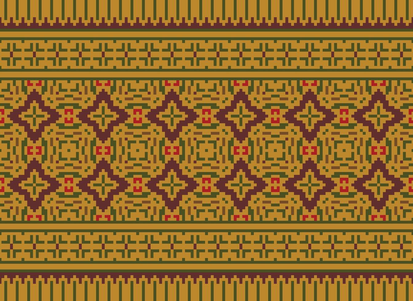Pixel vintages cross stitch traditional ethnic pattern paisley flower Ikat background abstract Aztec African Indonesian Indian seamless pattern for fabric print cloth dress carpet curtains and sarong vector