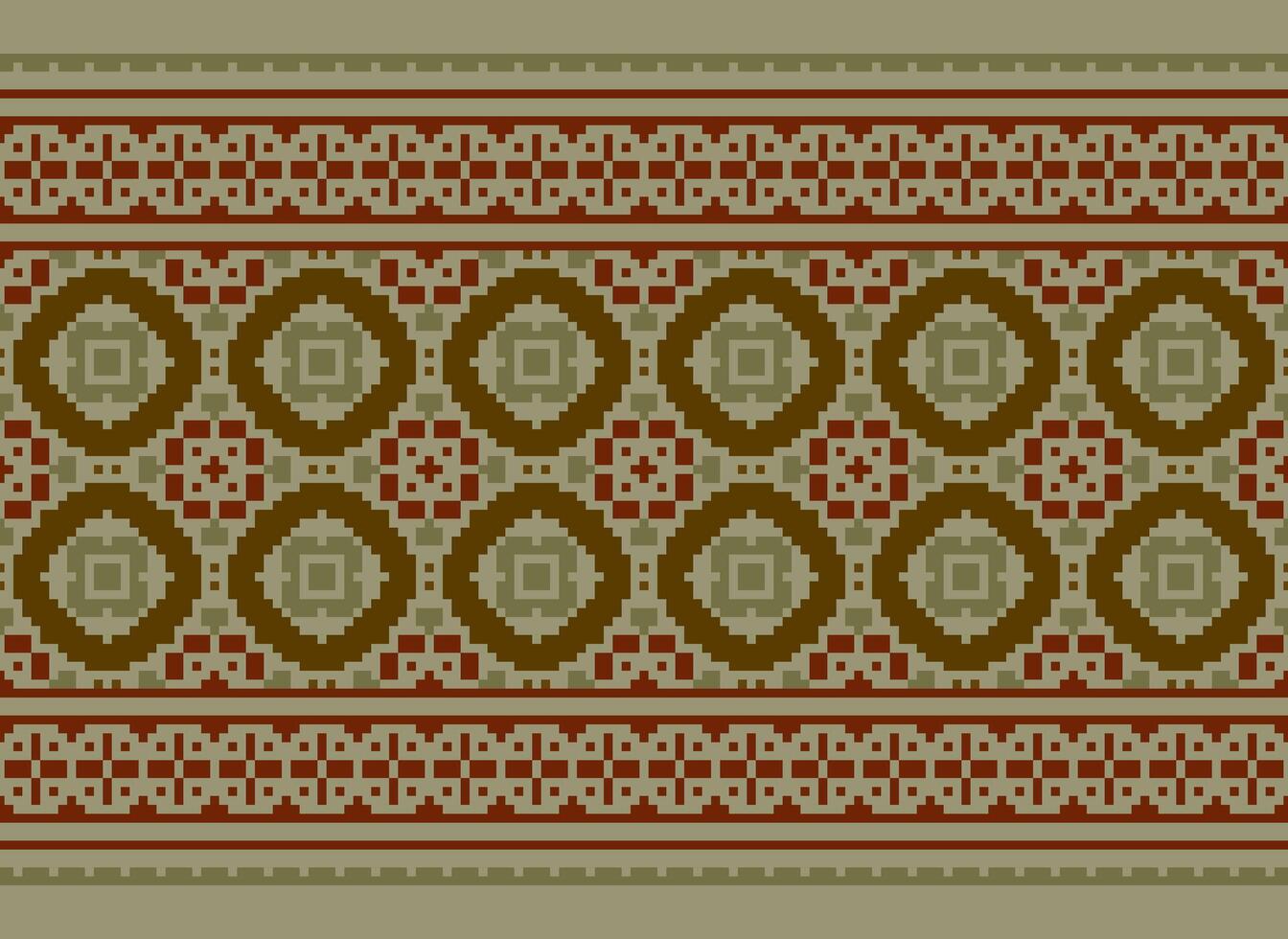 Pixel vintages cross stitch traditional ethnic pattern paisley flower Ikat background abstract Aztec African Indonesian Indian seamless pattern for fabric print cloth dress carpet curtains and sarong vector