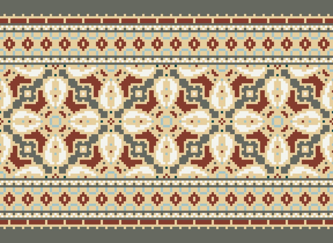 Pixel vintages cross stitch traditional ethnic pattern paisley flower Ikat background abstract Aztec African Indonesian Indian seamless pattern for fabric print cloth dress carpet curtains and sarong vector