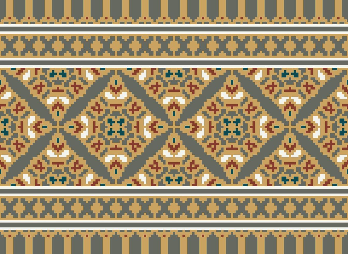 Pixel Ethnic pattern vector background. seamless pattern traditional, Design for background, wallpaper, Batik, fabric, carpet, clothing, wrapping, and textile.ethnic pattern Vector illustration.