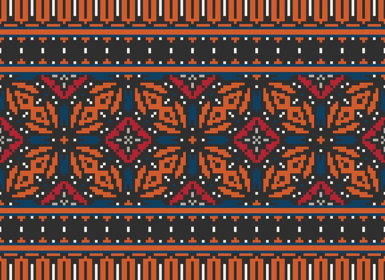Pixel Ethnic pattern vector background. seamless pattern traditional, Design for background, wallpaper, Batik, fabric, carpet, clothing, wrapping, and textile.ethnic pattern Vector illustration.