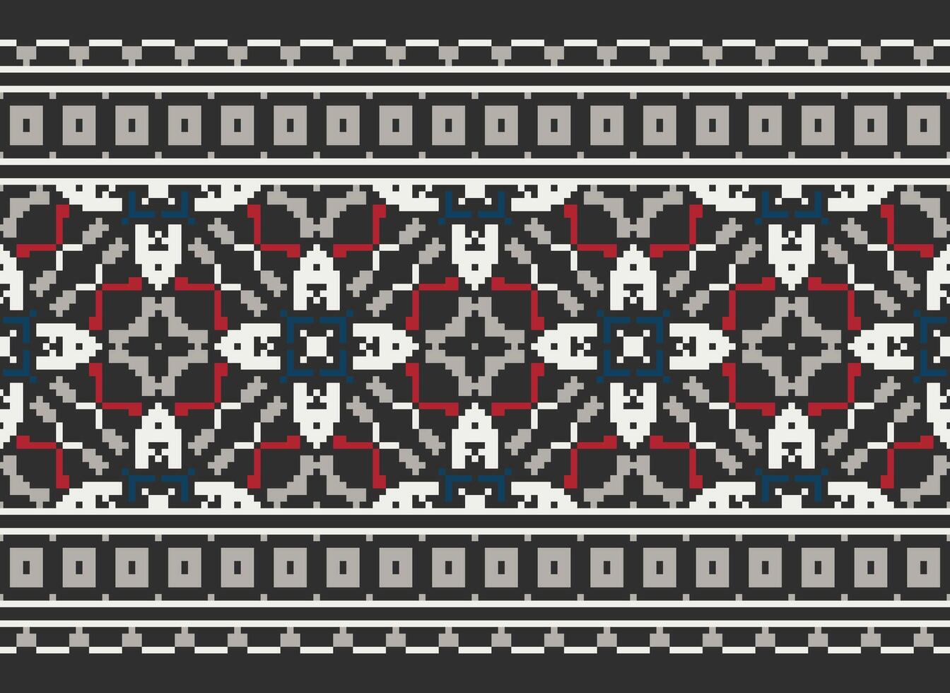 Pixel vintages cross stitch traditional ethnic pattern paisley flower Ikat background abstract Aztec African Indonesian Indian seamless pattern for fabric print cloth dress carpet curtains and sarong vector