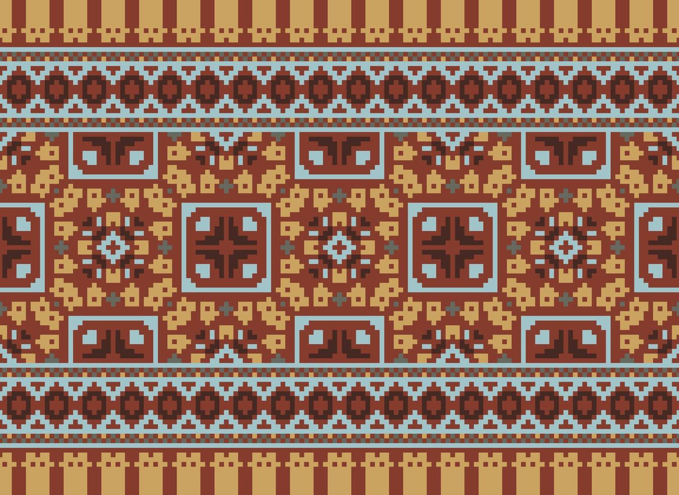 Pixel Ethnic pattern vector background. seamless pattern traditional, Design for background, wallpaper, Batik, fabric, carpet, clothing, wrapping, and textile.ethnic pattern Vector illustration.