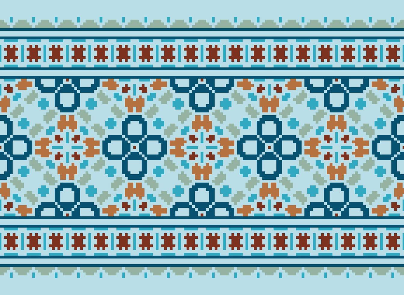 Pixel Ethnic pattern vector background. seamless pattern traditional, Design for background, wallpaper, Batik, fabric, carpet, clothing, wrapping, and textile.ethnic pattern Vector illustration.