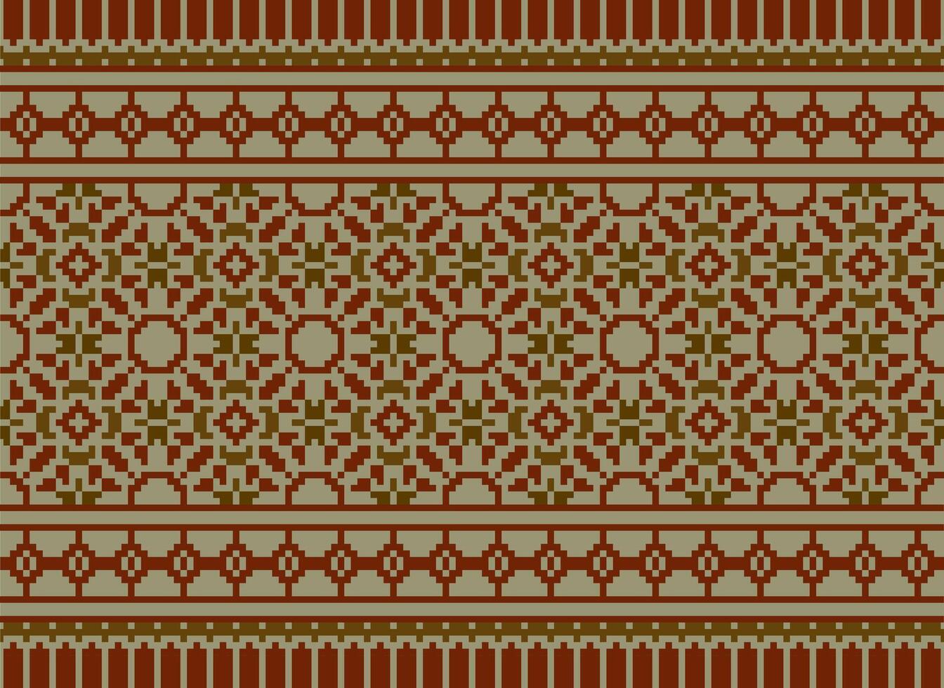Pixel vintages cross stitch traditional ethnic pattern paisley flower Ikat background abstract Aztec African Indonesian Indian seamless pattern for fabric print cloth dress carpet curtains and sarong vector