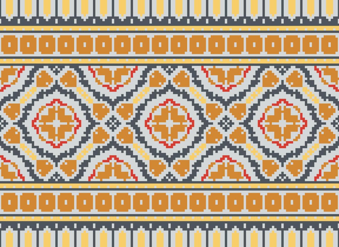 Pixel Ethnic pattern vector background. seamless pattern traditional, Design for background, wallpaper, Batik, fabric, carpet, clothing, wrapping, and textile.ethnic pattern Vector illustration.