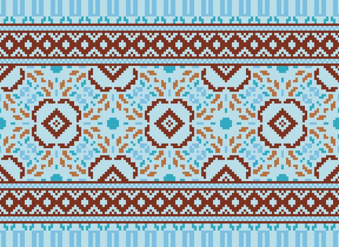 Pixel Ethnic pattern vector background. seamless pattern traditional, Design for background, wallpaper, Batik, fabric, carpet, clothing, wrapping, and textile.ethnic pattern Vector illustration.