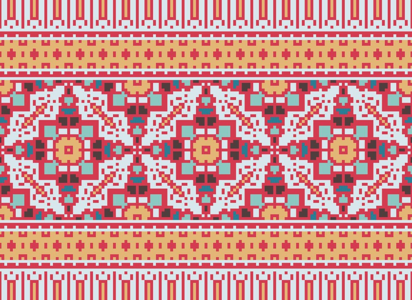 Pixel Ethnic pattern vector background. seamless pattern traditional, Design for background, wallpaper, Batik, fabric, carpet, clothing, wrapping, and textile.ethnic pattern Vector illustration.