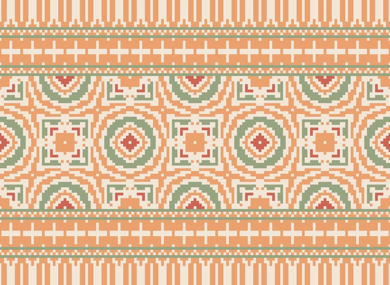 Pixel Ethnic pattern vector background. seamless pattern traditional, Design for background, wallpaper, Batik, fabric, carpet, clothing, wrapping, and textile.ethnic pattern Vector illustration.