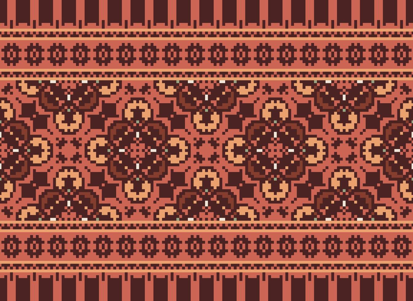 Pixel Ethnic pattern vector background. seamless pattern traditional, Design for background, wallpaper, Batik, fabric, carpet, clothing, wrapping, and textile.ethnic pattern Vector illustration.